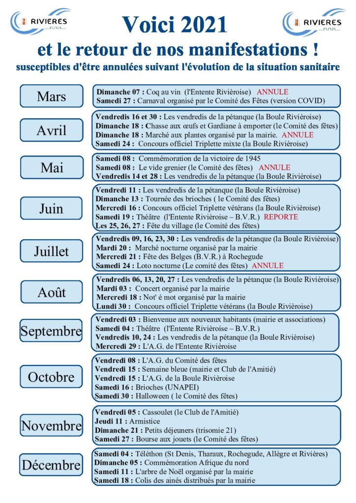 Calendrier 2021