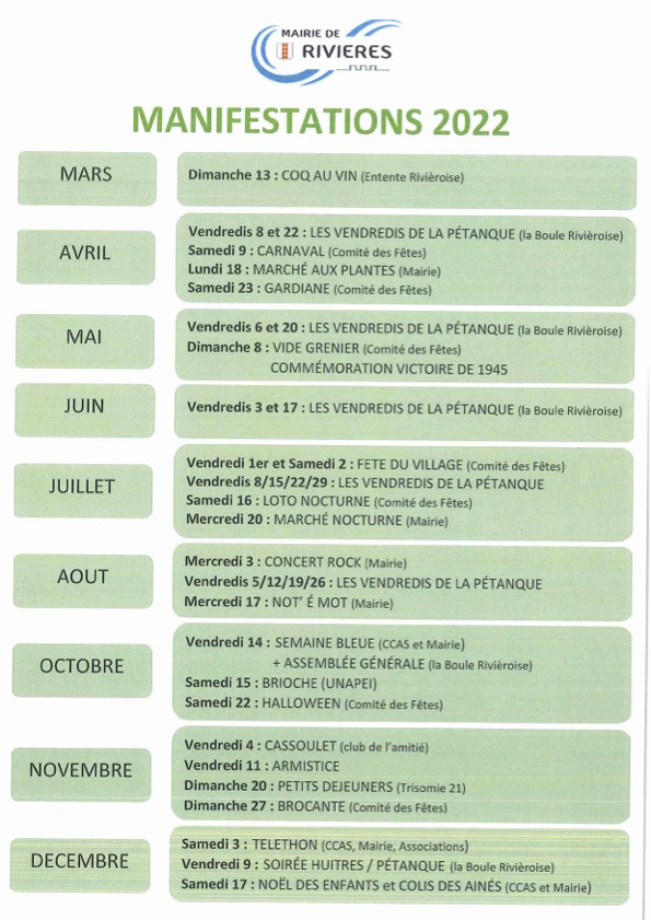 Calendrier 2022