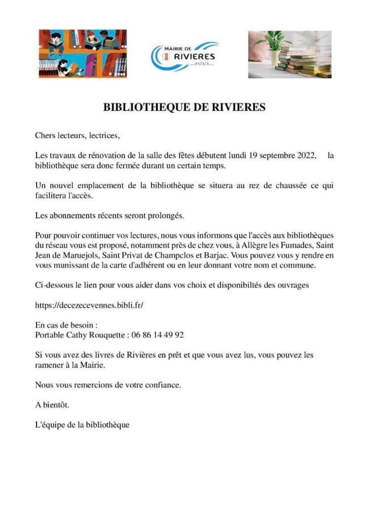 Fermeture temporaire de la bibliothèque