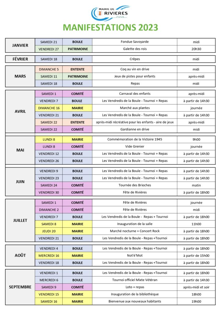 Calendrier des festivités 2023