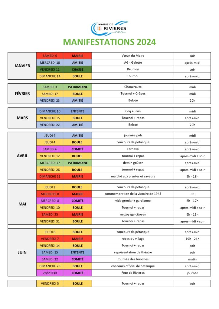 calendrier des festivités 2024