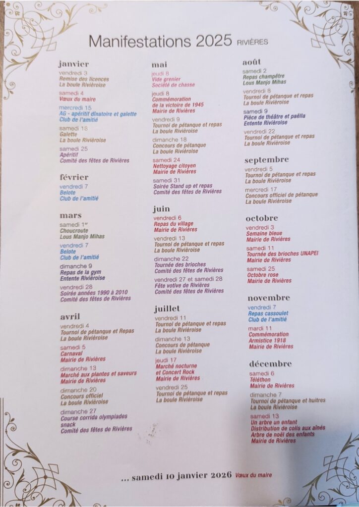Calendrier des festivités 2025
